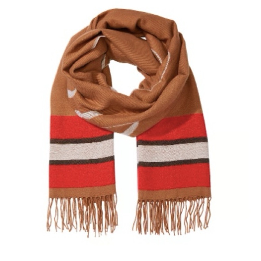 PINK Blanket Scarf Shawl Wrap Brown/Red w/Fringe NWT